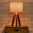Abajur de Mesa com Base em Madeira Rústica