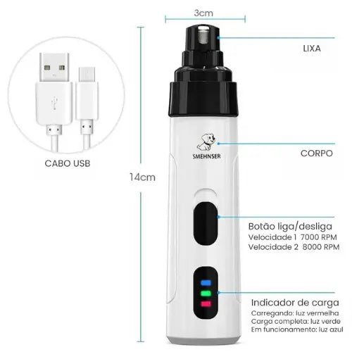 Lixador de Unha Pet Elétrico Recarregável